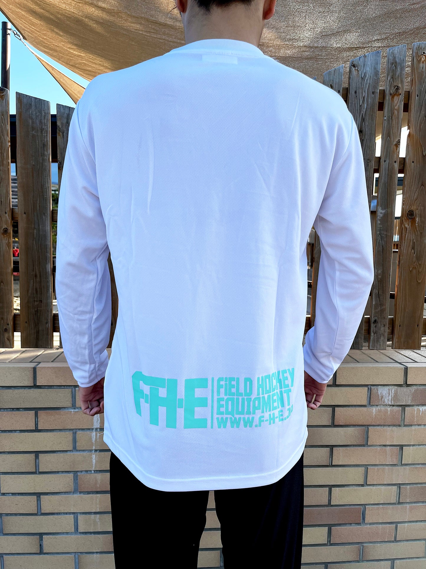 F-H-E 長袖シャツ 両面プリント小 ホワイト/ティール【送料込】