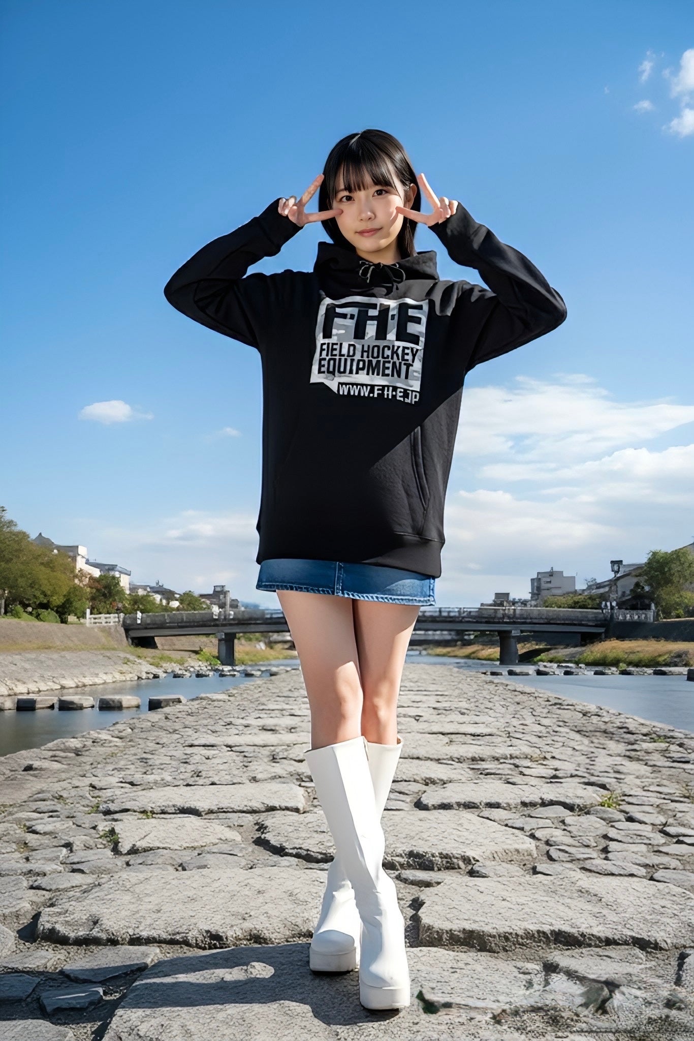 F-H-E カモフラ柄パーカー ブラック/グレー