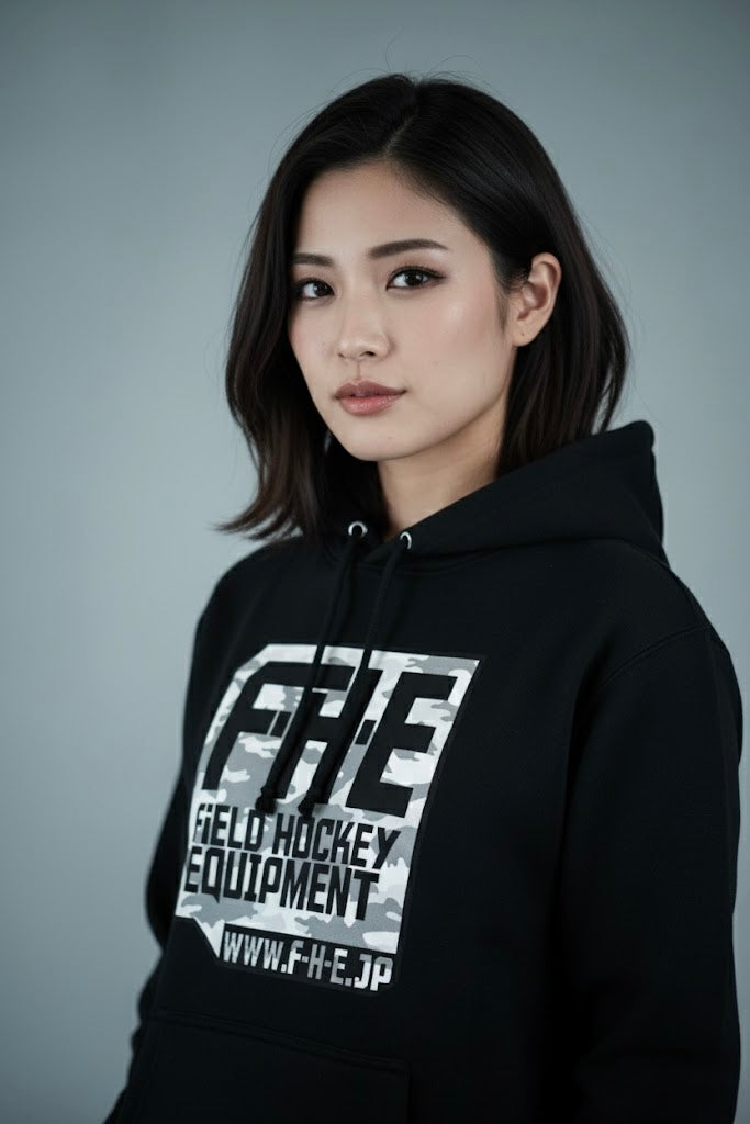 F-H-E カモフラ柄パーカー ブラック/グレー