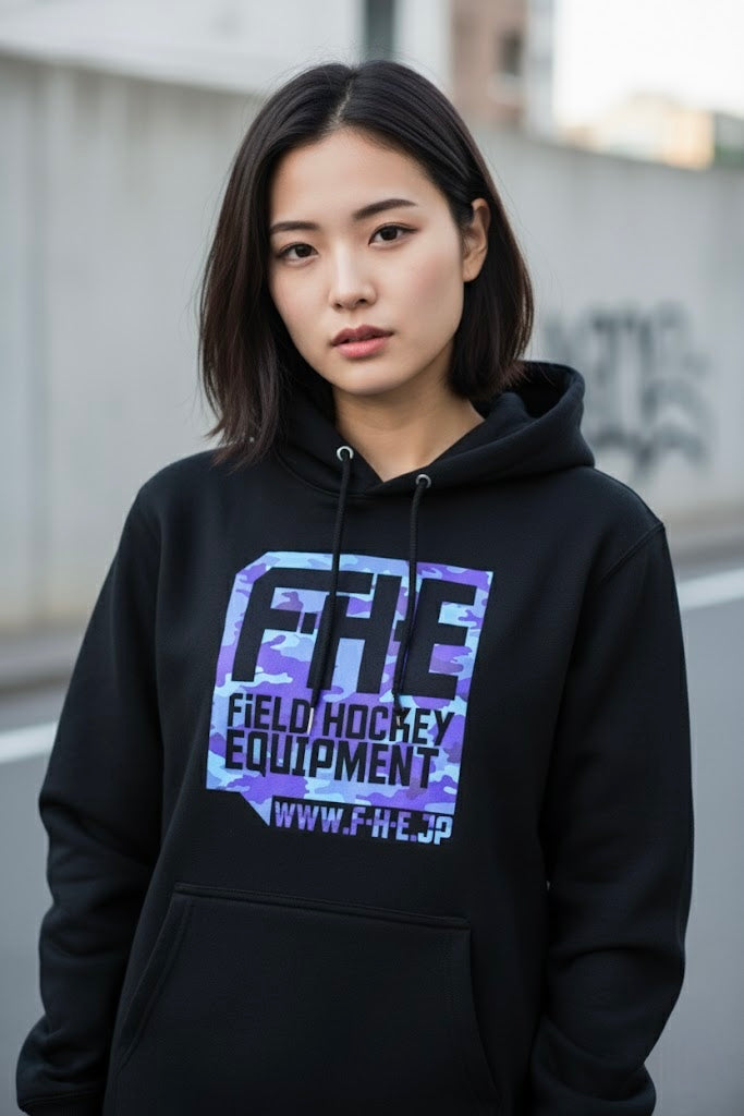 F-H-E カモフラ柄パーカー ブラック/ブルー